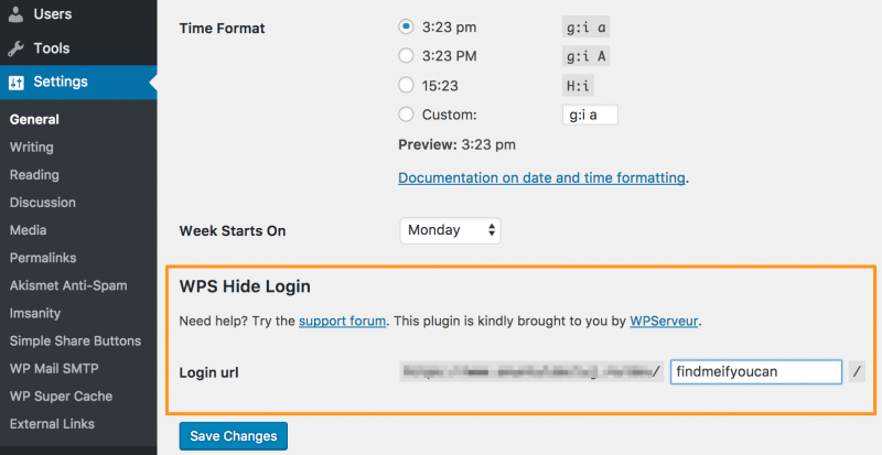 WPS Hide Login Plugin Settings
