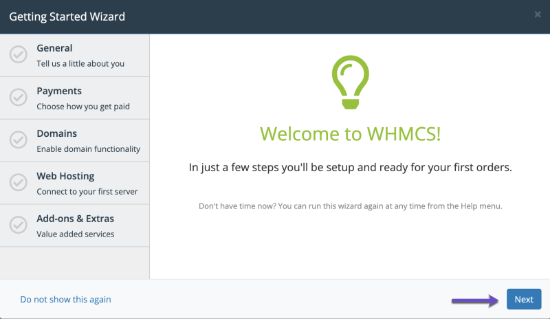 WHMCS Getting Starterd Wizard