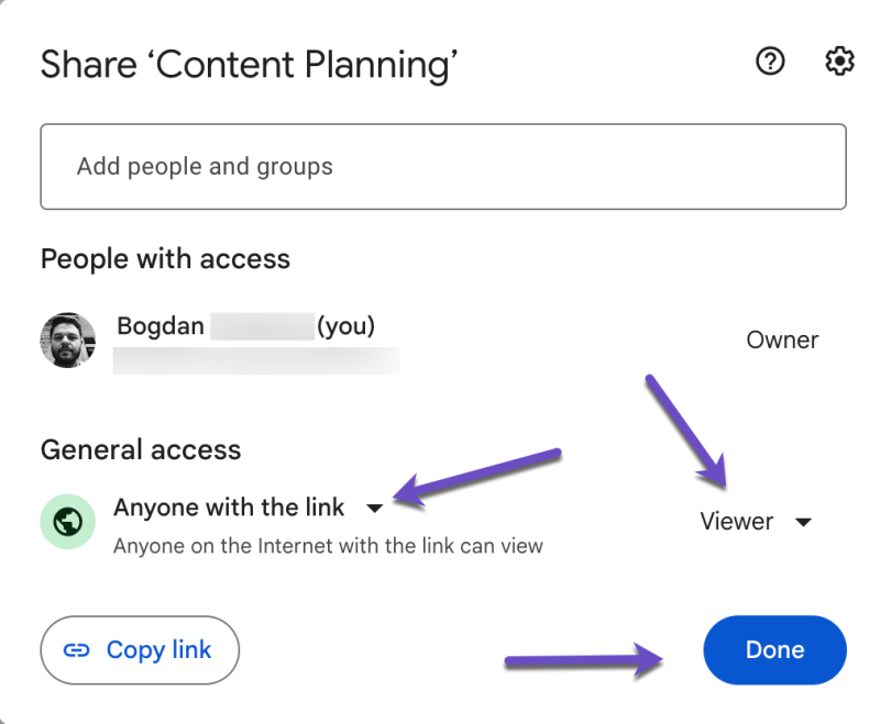 Share General access Anyone with the link