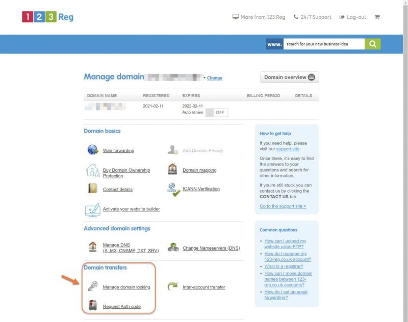 123 reg Domain Locking