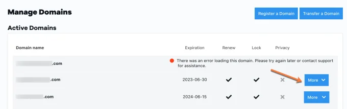 HostGator Manage Domains Active Domains More