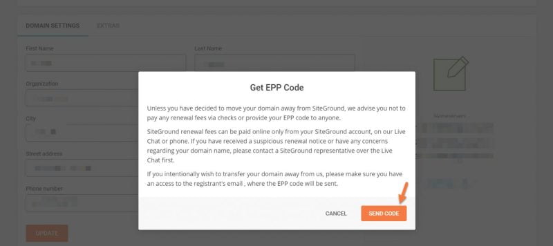 Send EPP Code