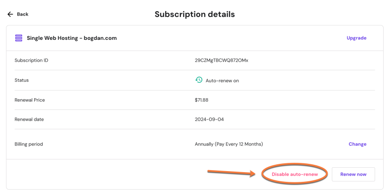 Hostinger disable auto renewal