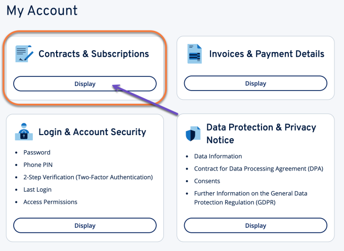 IONOS Contracts Subscriptions Display