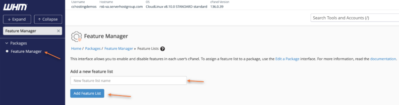 WHM Feature Manager