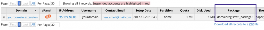 whm hosting package