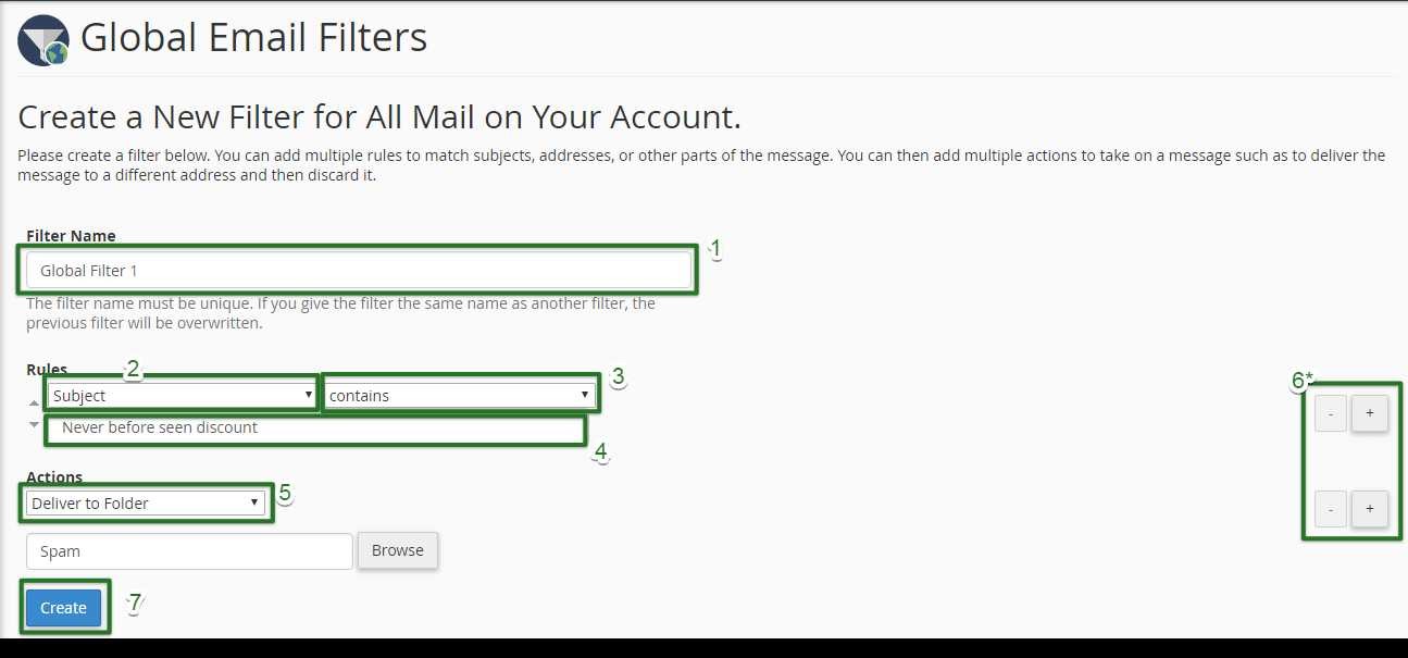 configure global email filter