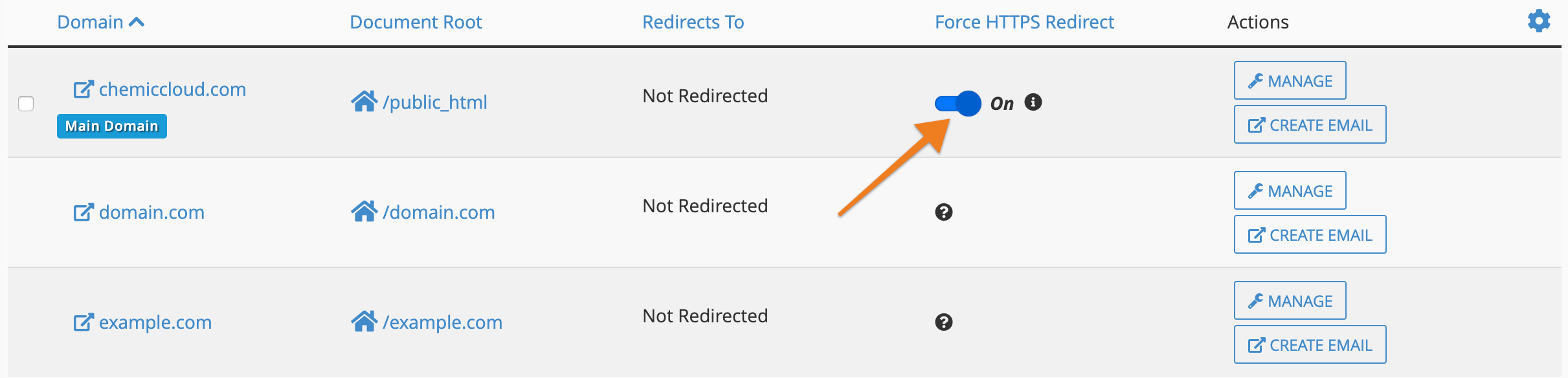 Force HTTPS Redirect > Toggle On