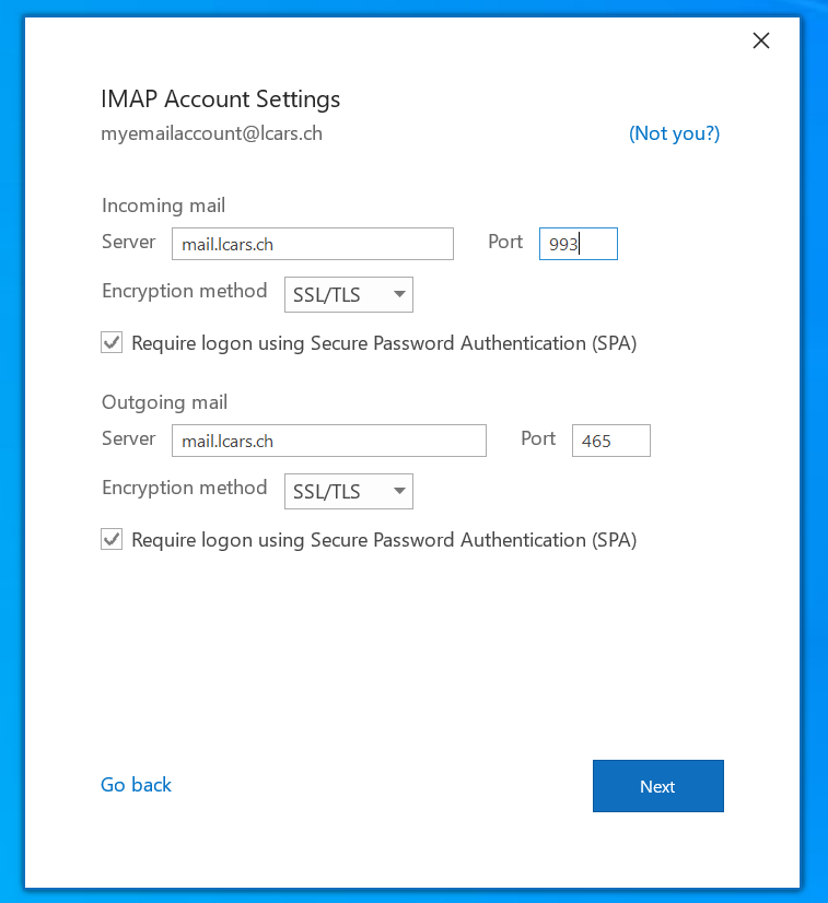 Outlook365 IMAP Account Settings