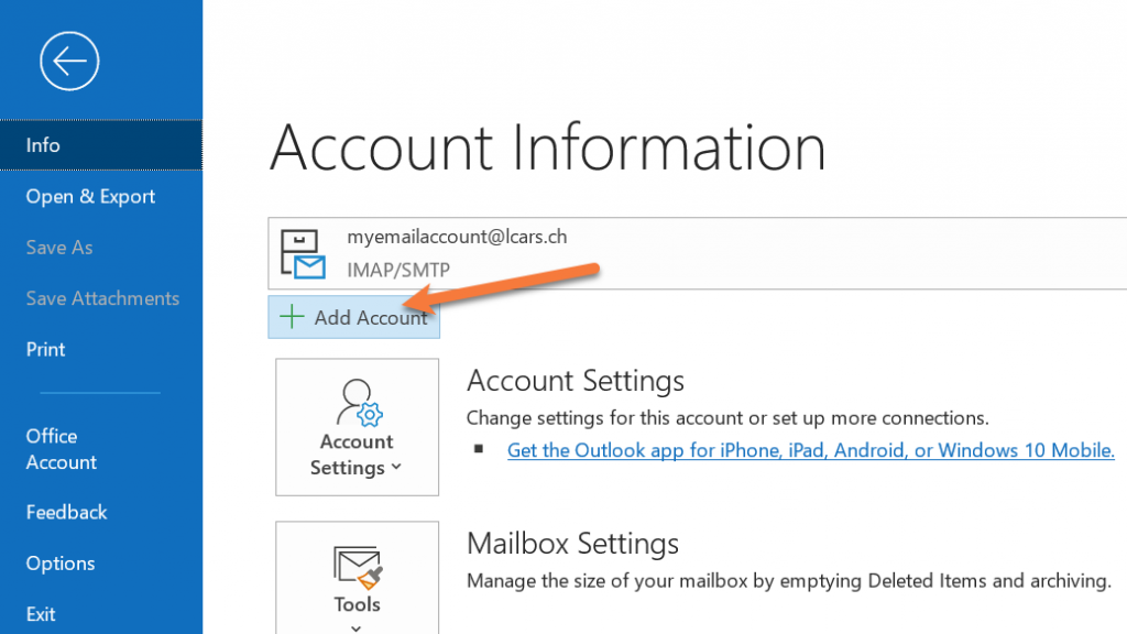 add mail account to outlook 365