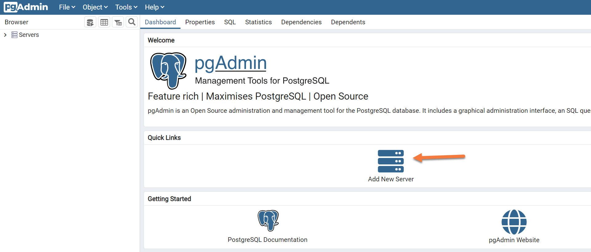 open pgadmin 4 in chrome