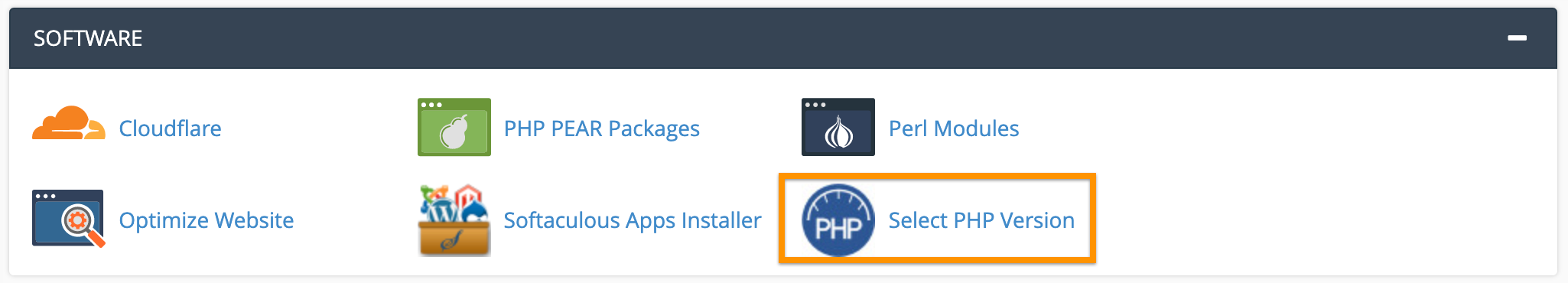 cPanel > Software > Select PHP Version