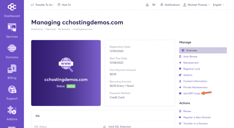 How to Get Your Domain's EPP Code in the Client Area