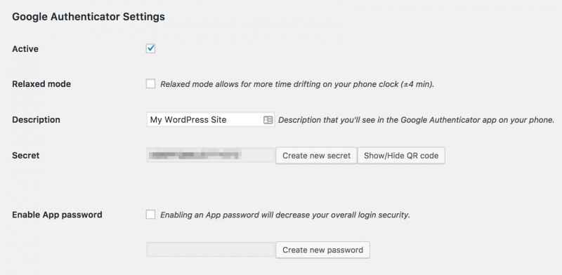 Google Authenticator Plugin Settings